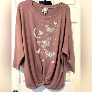 NWOT “Truself” Mauve Colored Butterfly Design Soft Knit Top